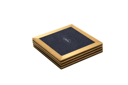 Coaster Square - Midnight Blue Collection - Shagreen / Brass  - Set Of 4