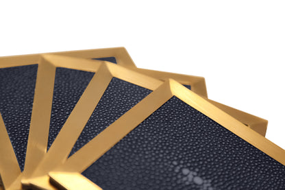 Coaster Square - Midnight Blue Collection - Shagreen / Brass  - Set Of 4