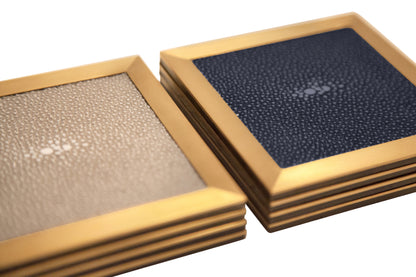Coaster Square - Midnight Blue Collection - Shagreen / Brass  - Set Of 4