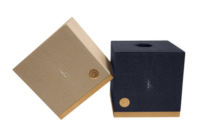 Tissue Box Square - Midnight Blue Collection - Shagreen / Brass