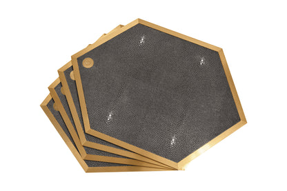 Placemat Hexagonal - Graphite Collection - Shagreen / Brass - Set Of 4