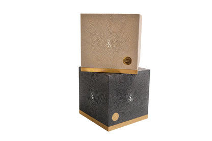 Tissue Box Square Graphite Collection- Shagreen / Brass