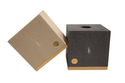 Tissue Box Square Graphite Collection- Shagreen / Brass